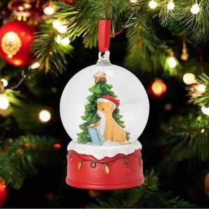 Mini Christmas Ginger Cat Snow Globe Hanging Ornament Decor Water Globe 2.5” NIP